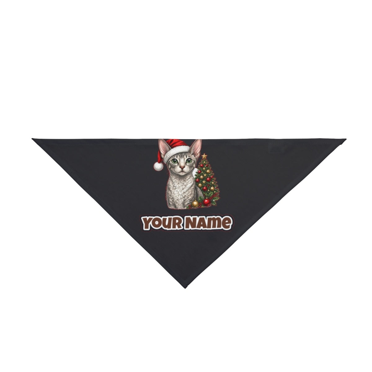 Cornish Rex personalised Christmas pet bandana in black, tie-on style