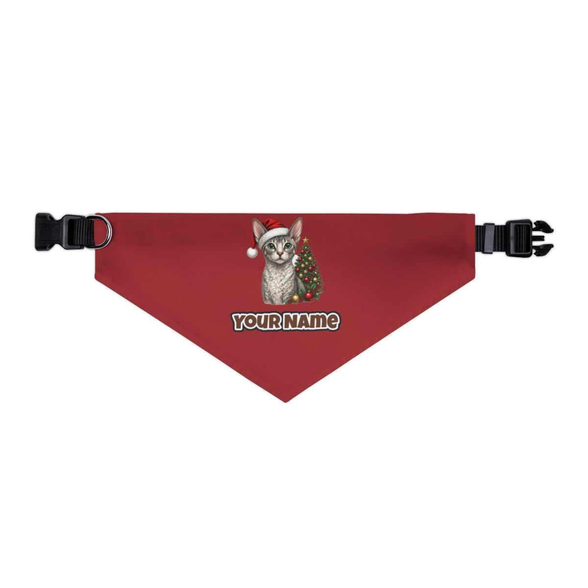 Cornish Rex personalised Christmas pet bandana in red, collar with buckle