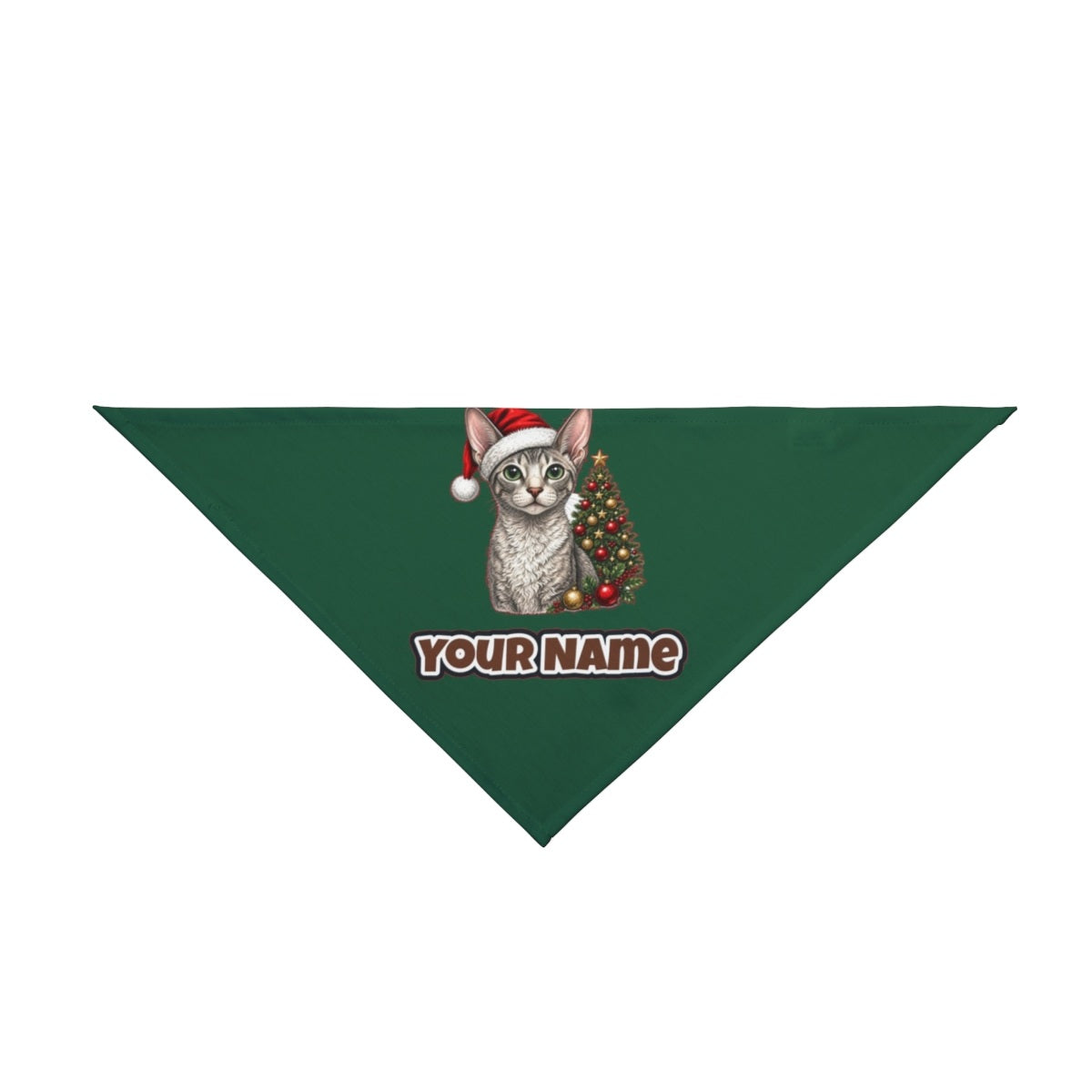 Cornish Rex personalised Christmas pet bandana in green, tie-on style