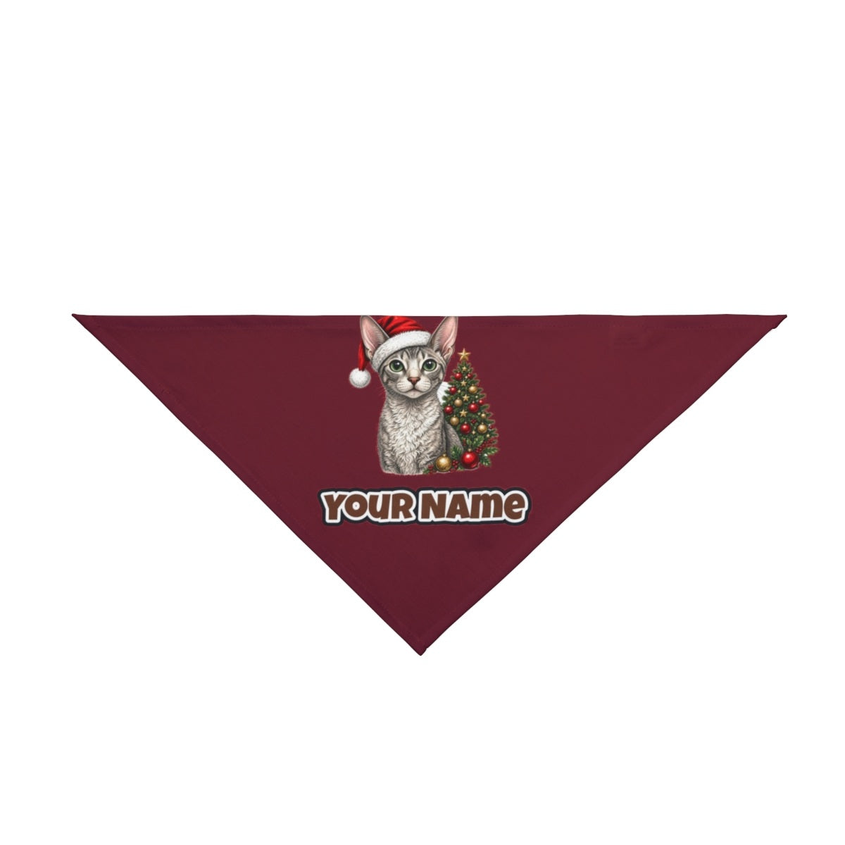 Cornish Rex personalised Christmas pet bandana in maroon, tie-on style