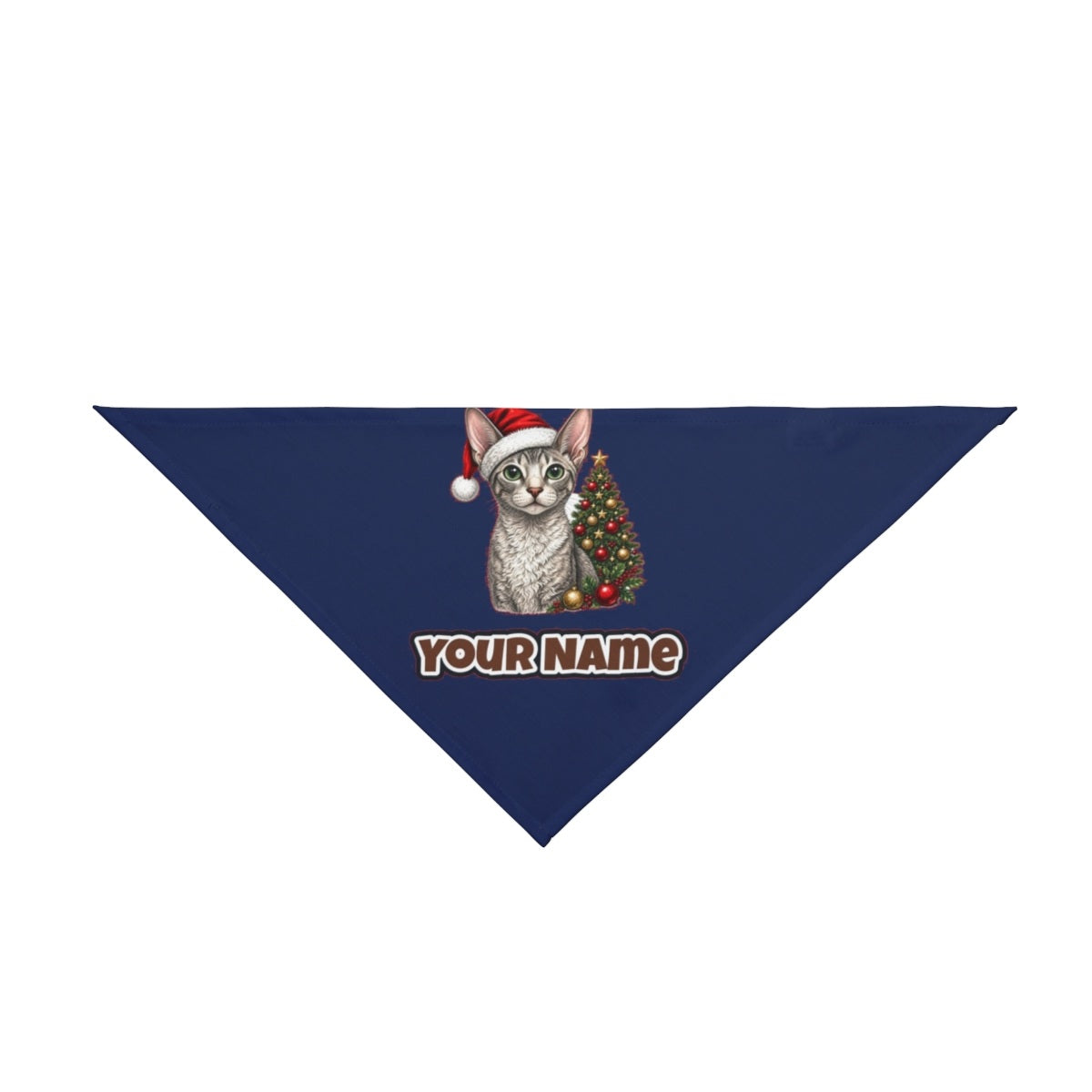 Cornish Rex personalised Christmas pet bandana in navy, tie-on style