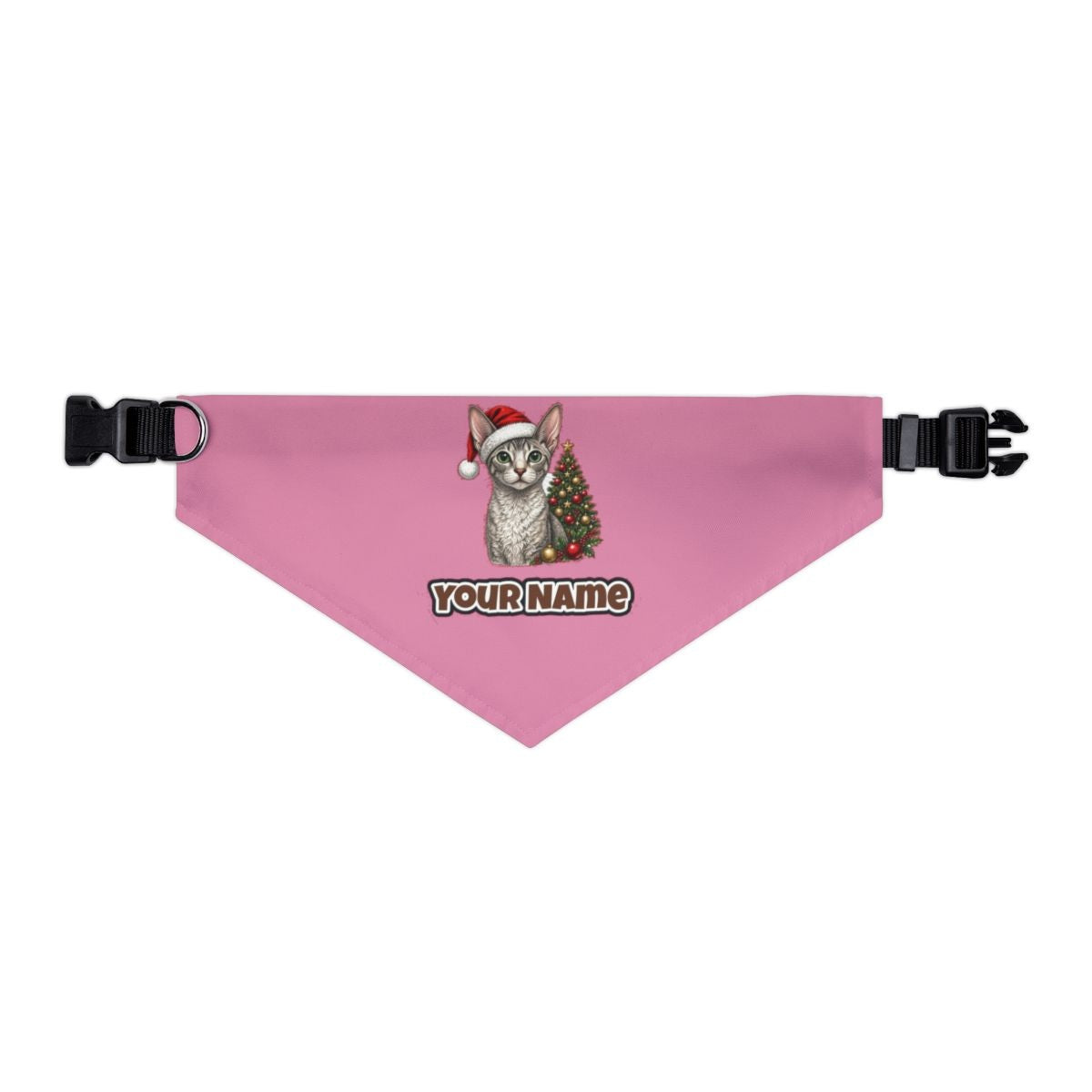 Cornish Rex personalised Christmas pet bandana in pink, collar with buckle