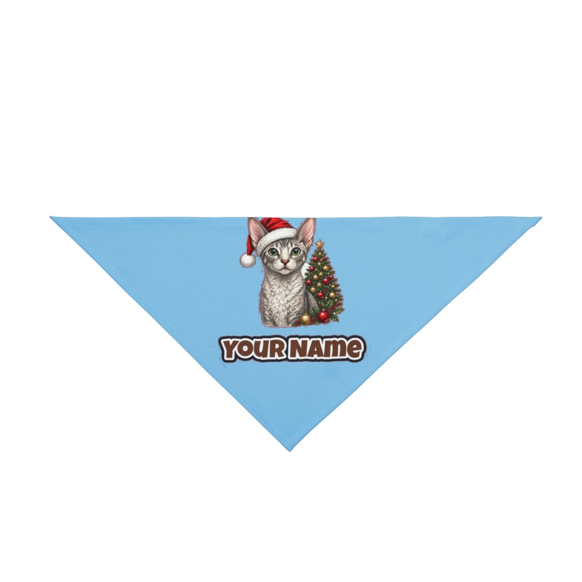 Cornish Rex personalised Christmas pet bandana in sky blue, tie-on style