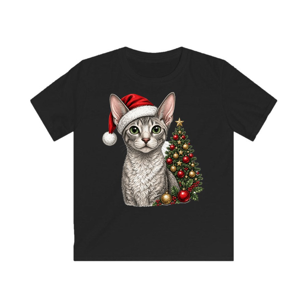 Cornish Rex personalised kids Christmas tee in black