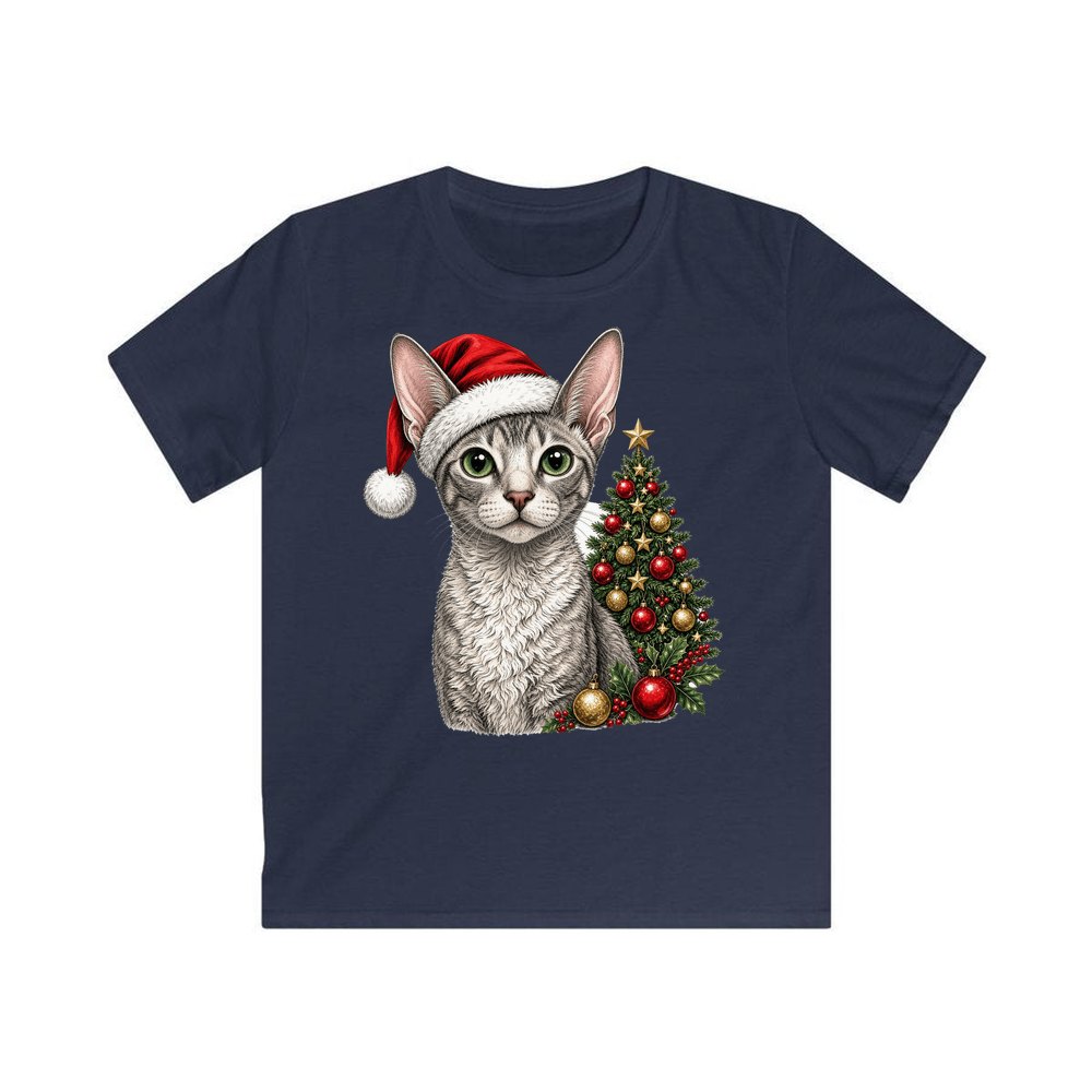 Cornish Rex personalised kids Christmas tee in navy