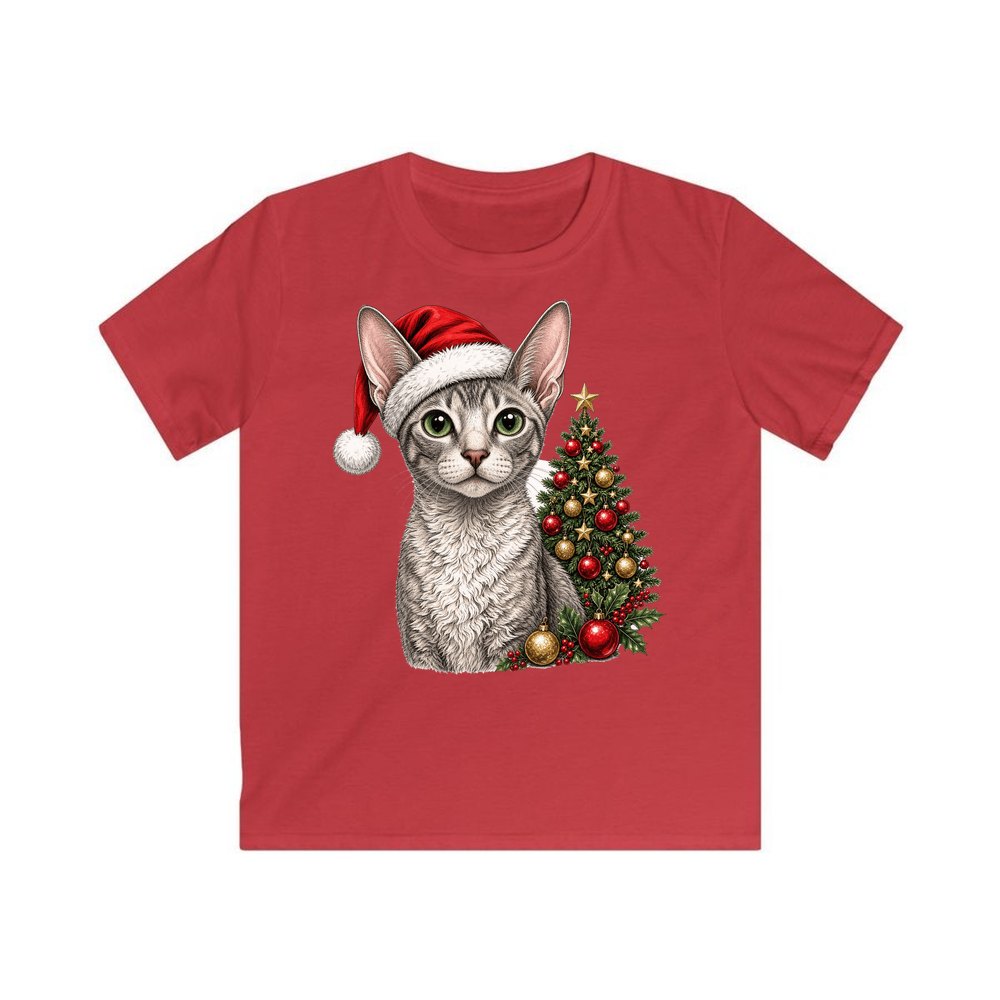 Cornish Rex personalised kids Christmas tee in red