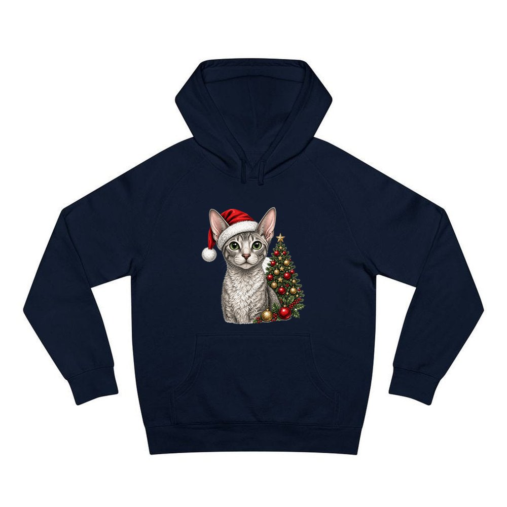 Cornish Rex personalised Christmas hoodie in navy