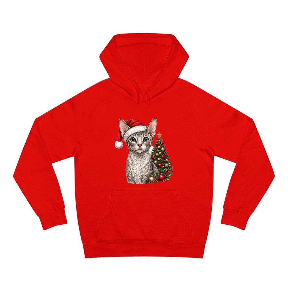 Cornish Rex personalised Christmas hoodie in red