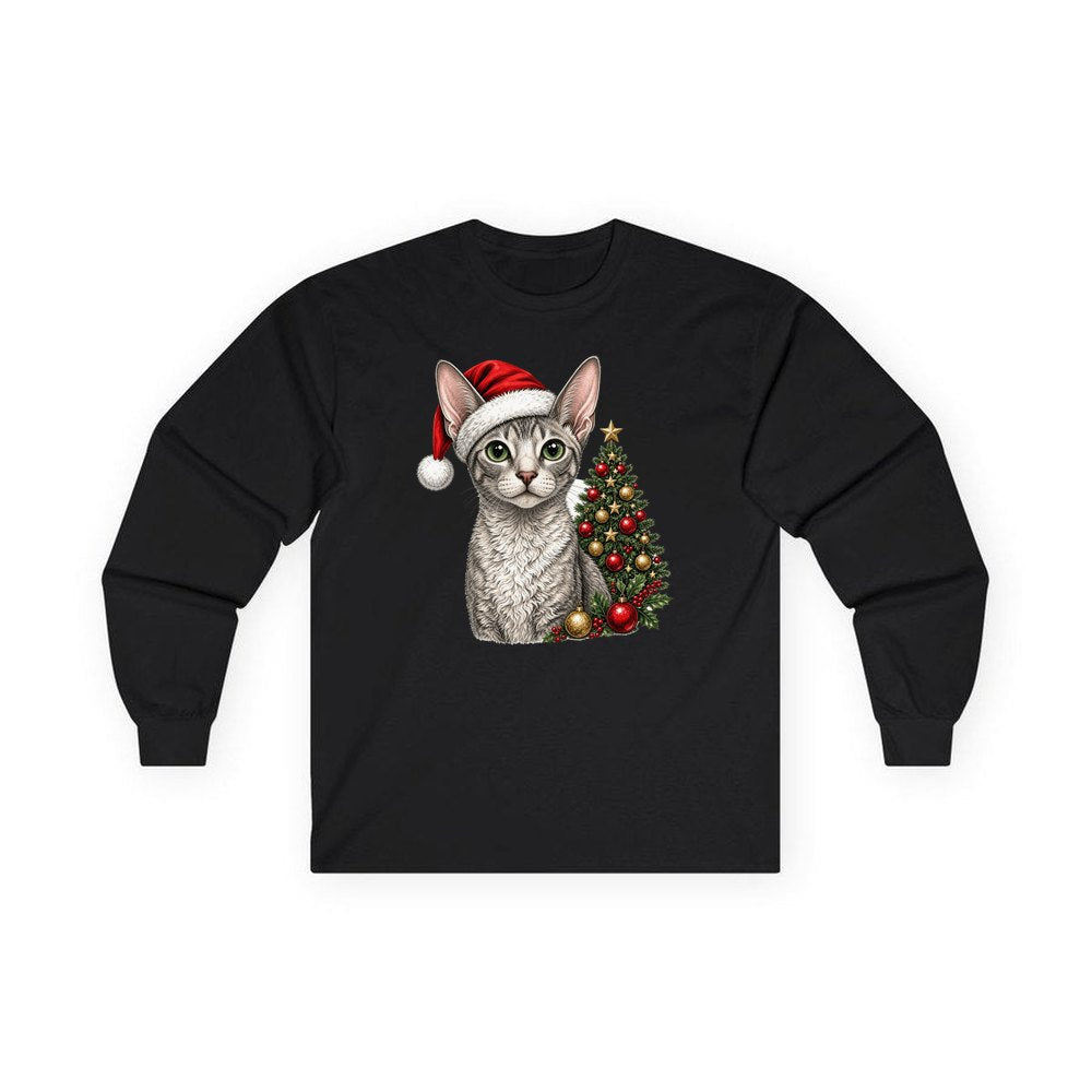 Cornish Rex personalised long sleeve Christmas T-shirt in black