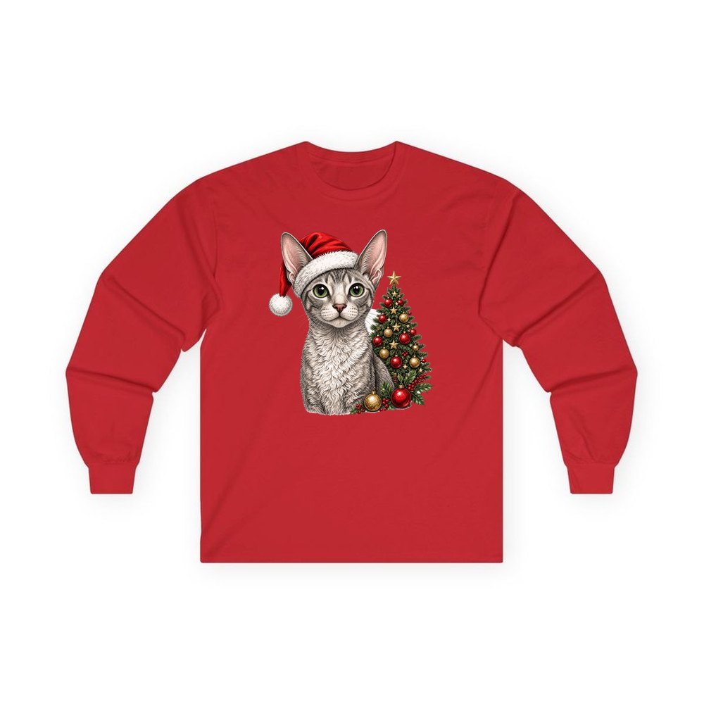 Cornish Rex personalised long sleeve Christmas T-shirt in red