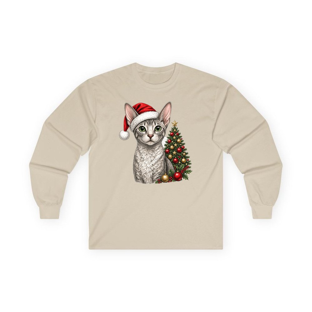 Cornish Rex personalised long sleeve Christmas T-shirt in sand