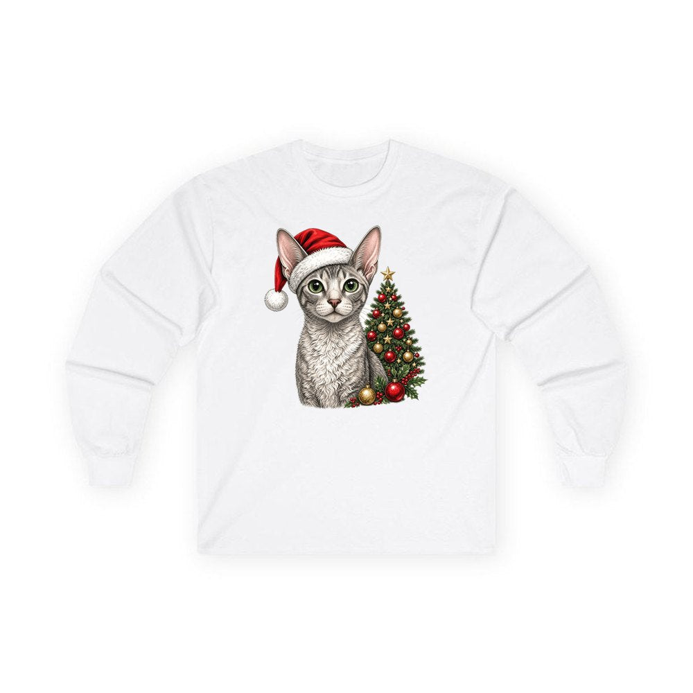 Cornish Rex personalised long sleeve Christmas T-shirt in white