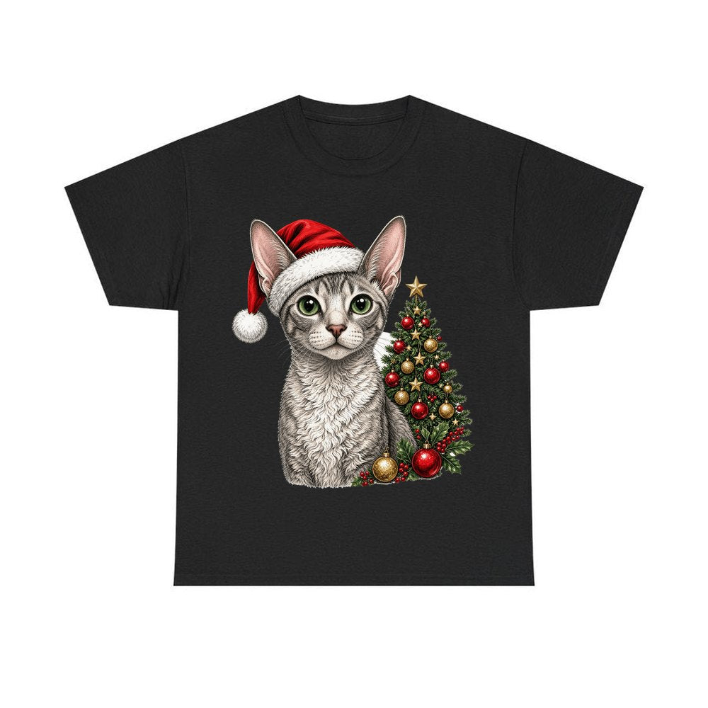 Cornish Rex personalised Christmas T-shirt in black