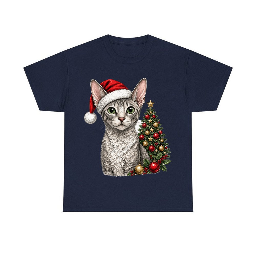 Cornish Rex personalised Christmas T-shirt in navy