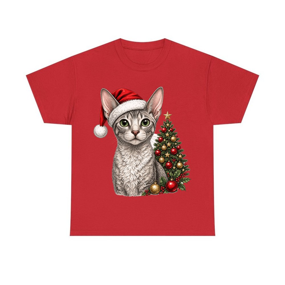 Cornish Rex personalised Christmas T-shirt in red