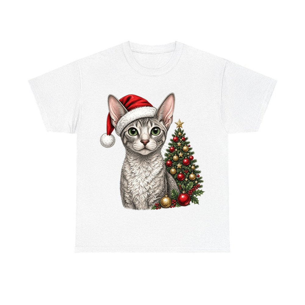 Cornish Rex personalised Christmas T-shirt in white
