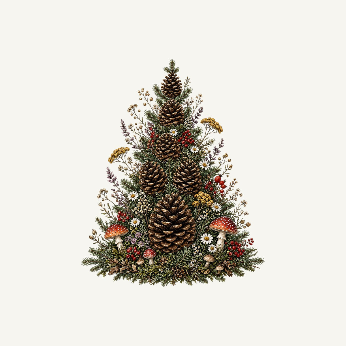 Cottagecore Pinecone Tree Christmas artwork, the design printed on the personalised T-shirt