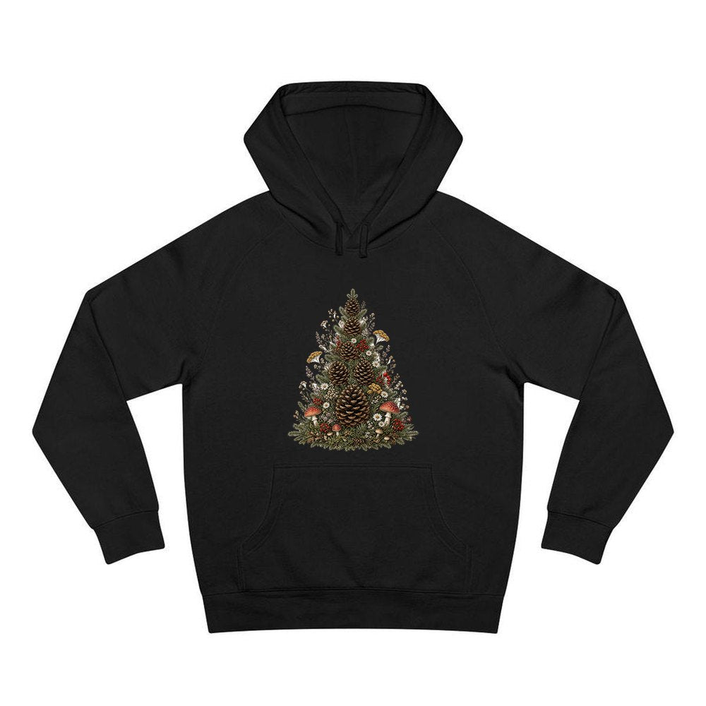 Cottagecore Pinecone Tree personalised Christmas hoodie in black