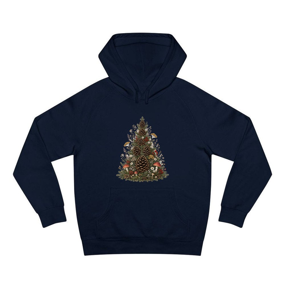 Cottagecore Pinecone Tree personalised Christmas hoodie in navy