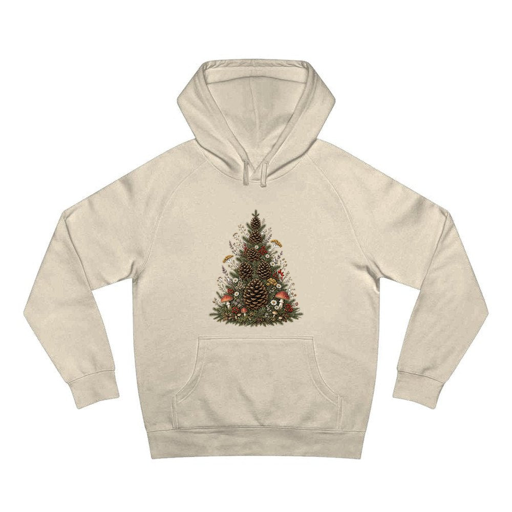 Cottagecore Pinecone Tree personalised Christmas hoodie in sand