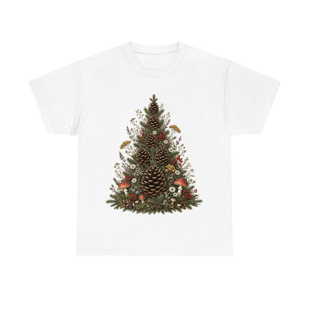 Cottagecore Pinecone Tree personalised Christmas T-shirt in white