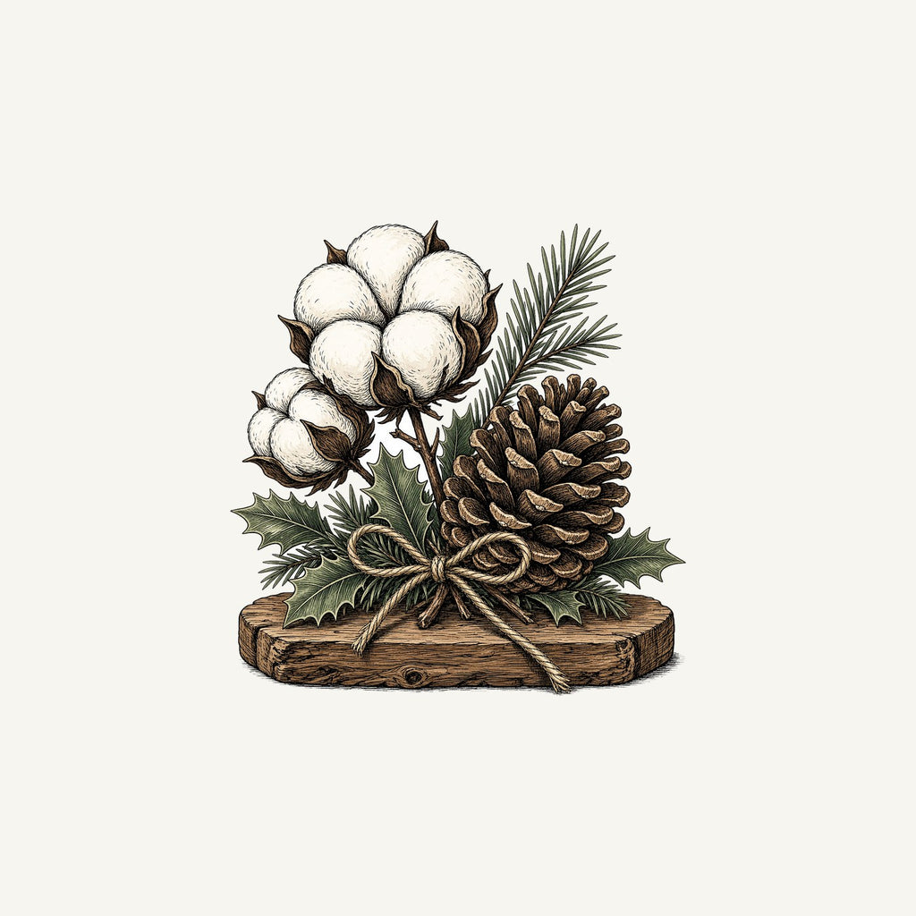 Cotton Boll And Pine Cone Personalised Christmas Mug