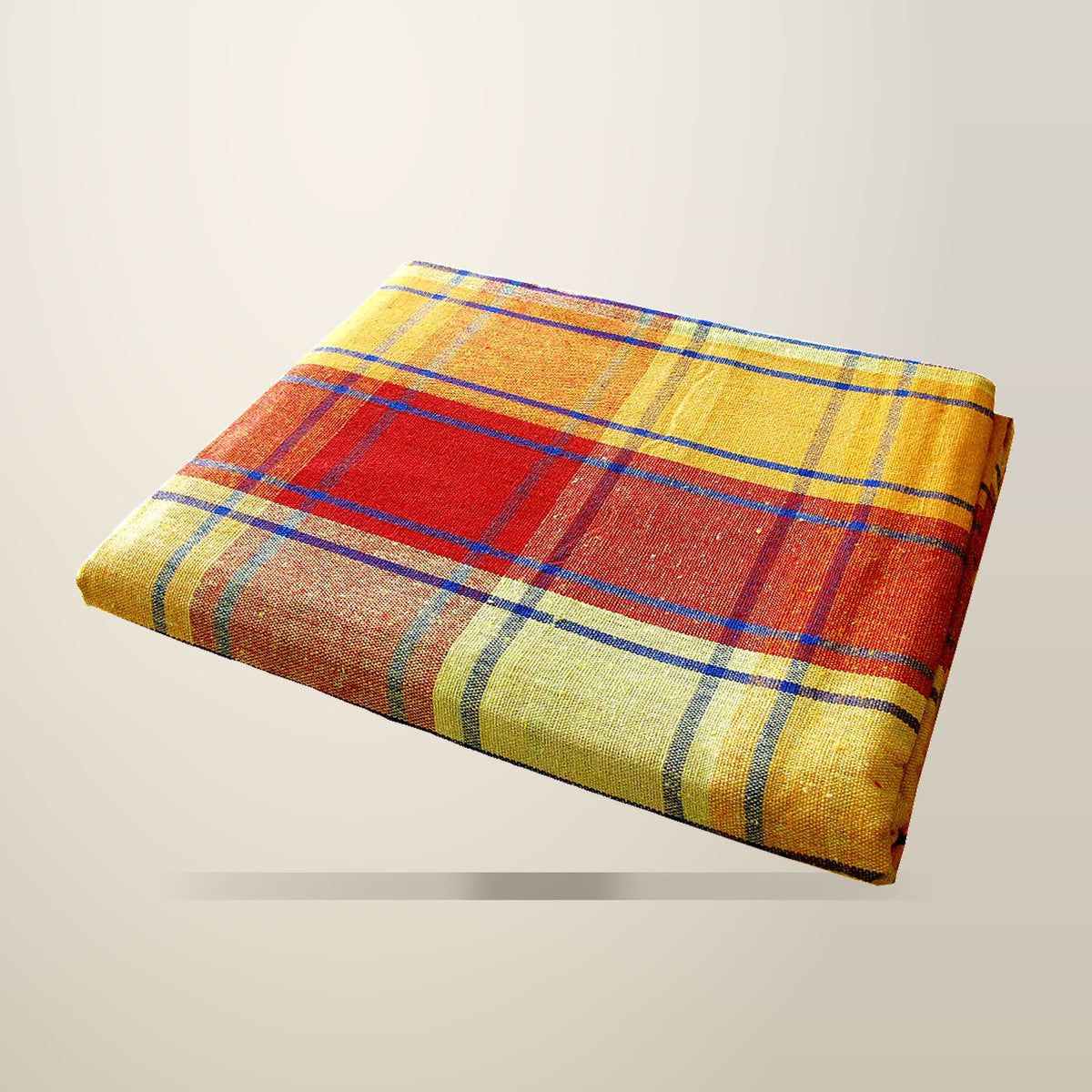 Cotton Plaid Checks Oblong Table Cloth, on a plain cream background
