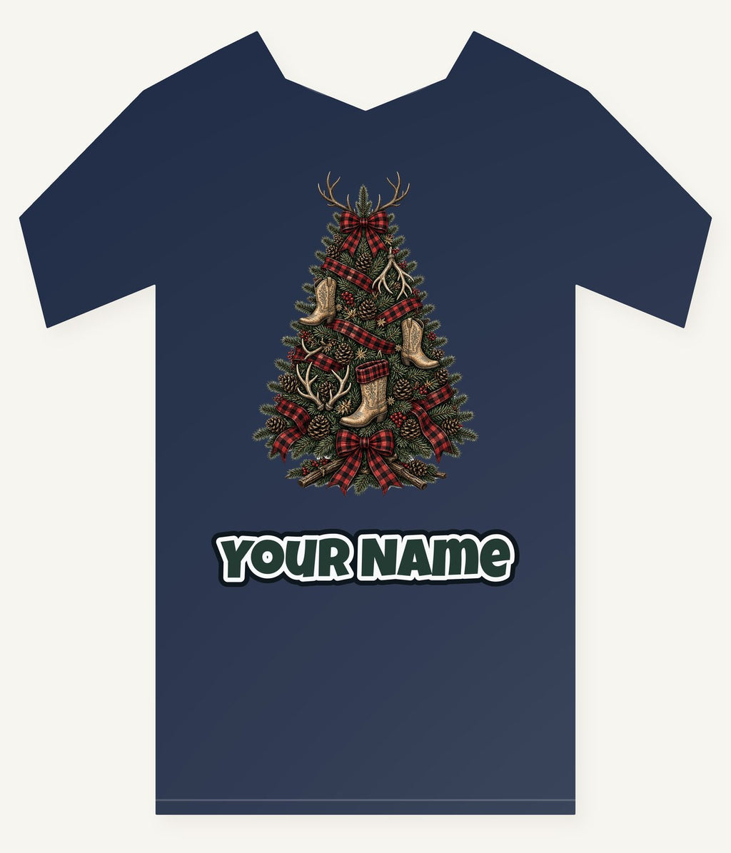 Cowboy Boot Christmas Tree Personalised Kids Tee and Baby Bodysuit
