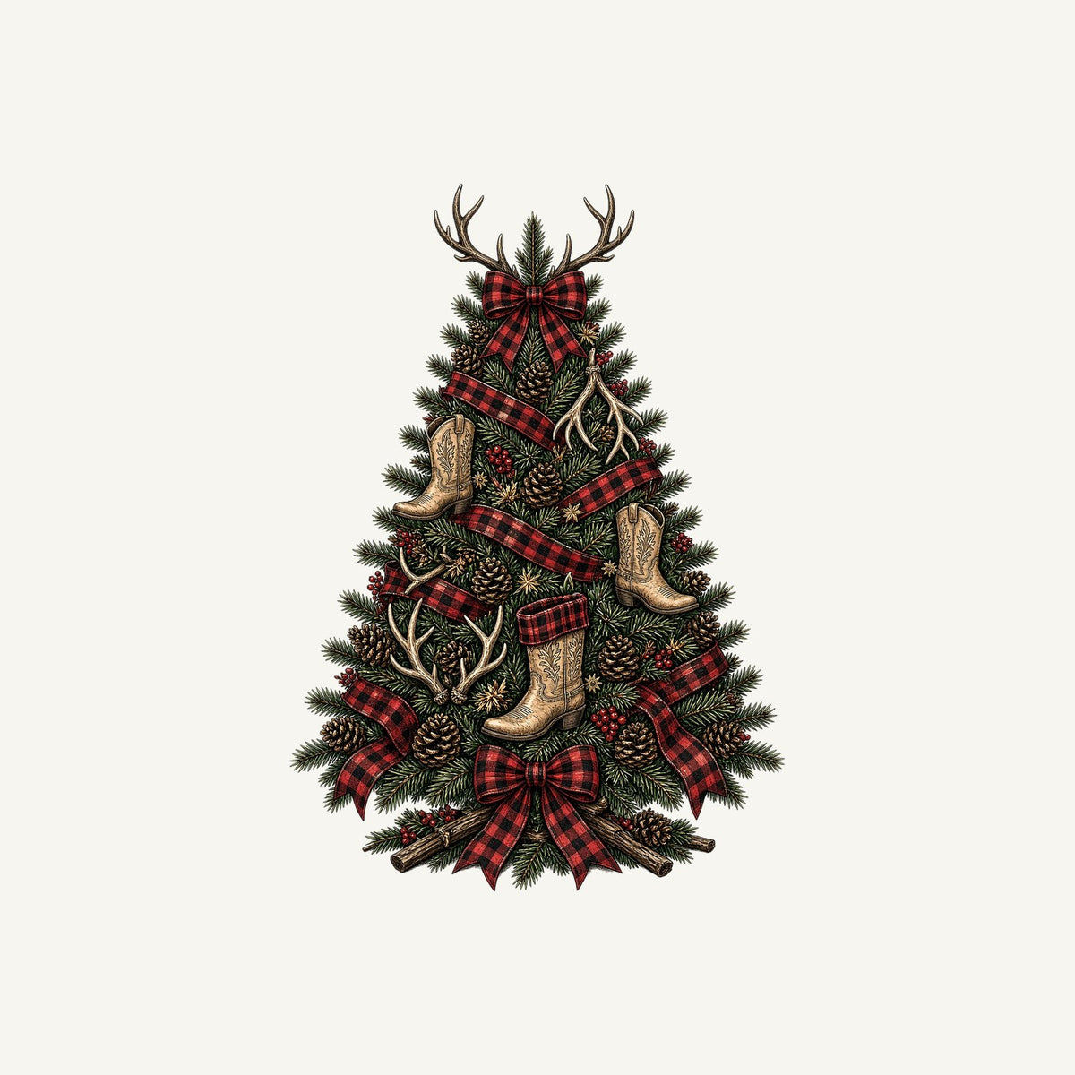Cowboy Boot Christmas Tree Personalised Kids Tee and Baby Bodysuit