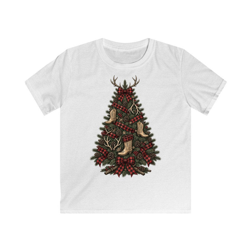 Cowboy Boot Christmas Tree personalised kids Christmas tee in white