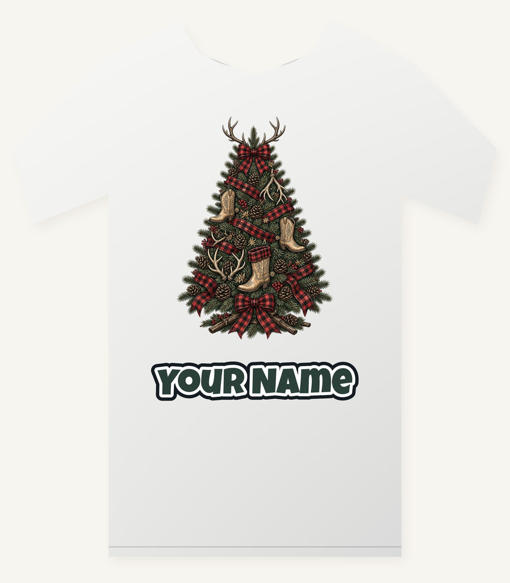 Cowboy Boot Christmas Tree Personalised Christmas T-Shirt and Hoodie