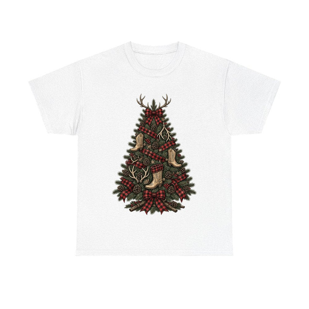 Cowboy Boot Christmas Tree personalised Christmas T-shirt in white