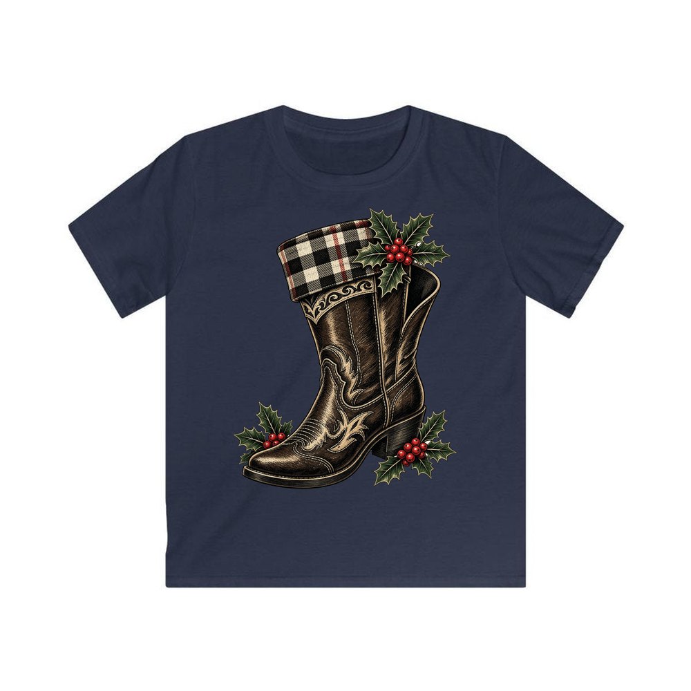 Cowboy Boot With Holly personalised kids Christmas tee in navy