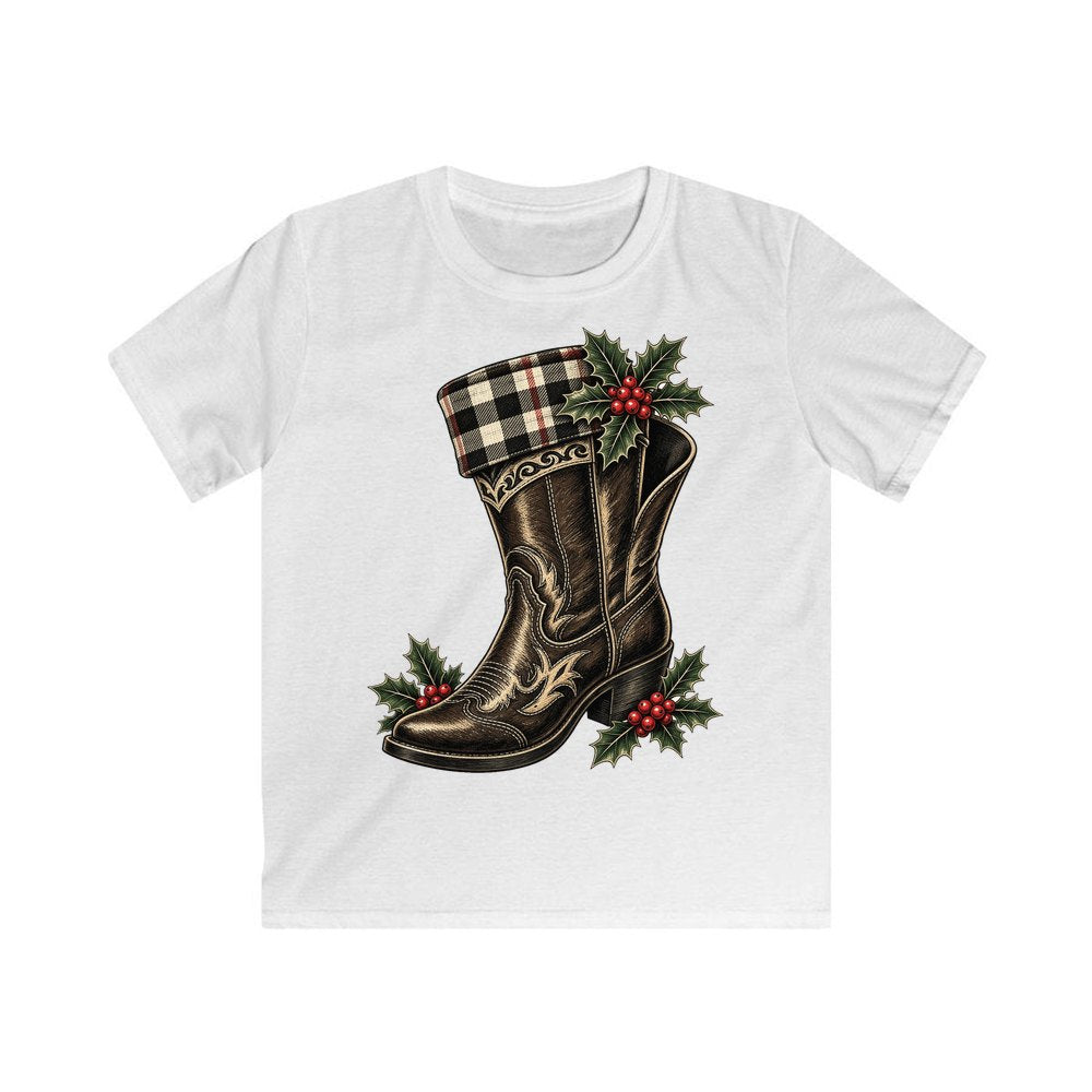 Cowboy Boot With Holly personalised kids Christmas tee in white