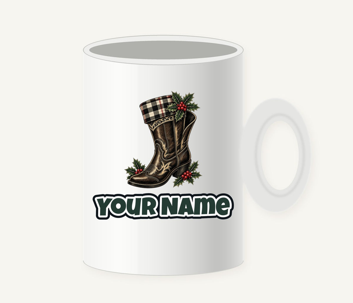 Cowboy Boot With Holly Personalised Christmas Mug