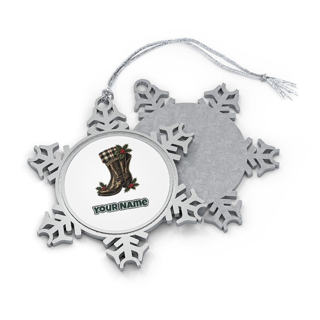 Cowboy Boot With Holly Personalised Pewter Christmas Ornament