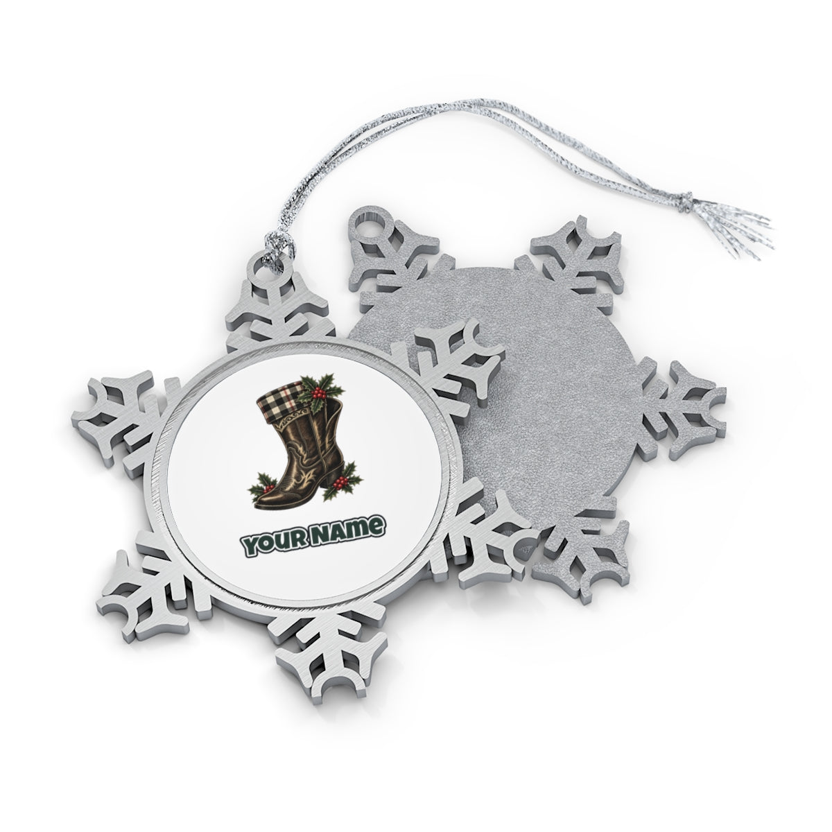 Cowboy Boot With Holly Personalised Pewter Christmas Ornament