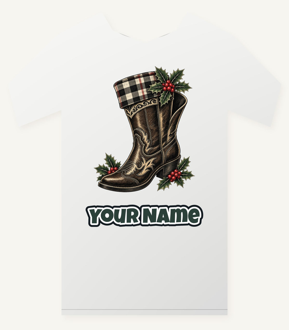 Cowboy Boot With Holly Personalised Christmas T-Shirt and Hoodie