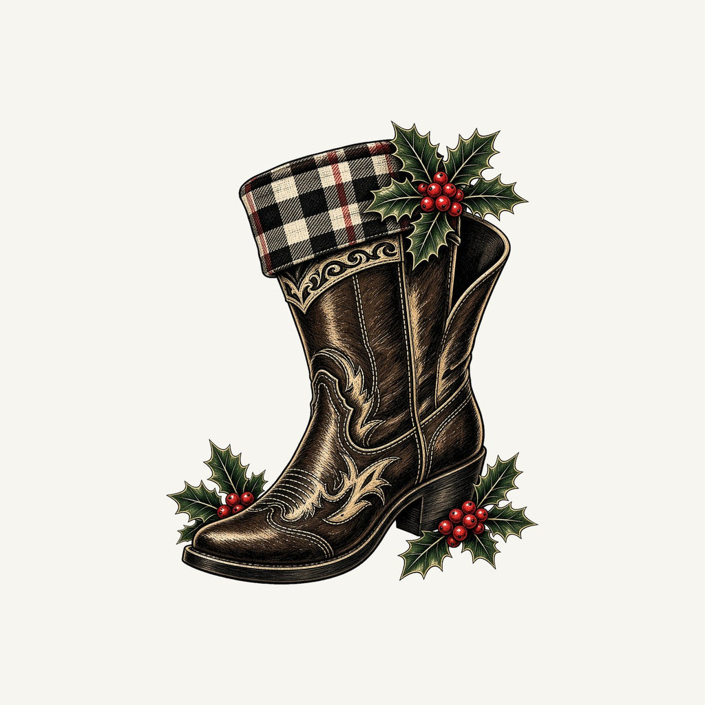 Cowboy Boot With Holly Personalised Christmas T-Shirt and Hoodie