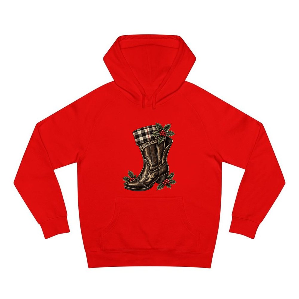 Cowboy Boot With Holly personalised Christmas hoodie in red