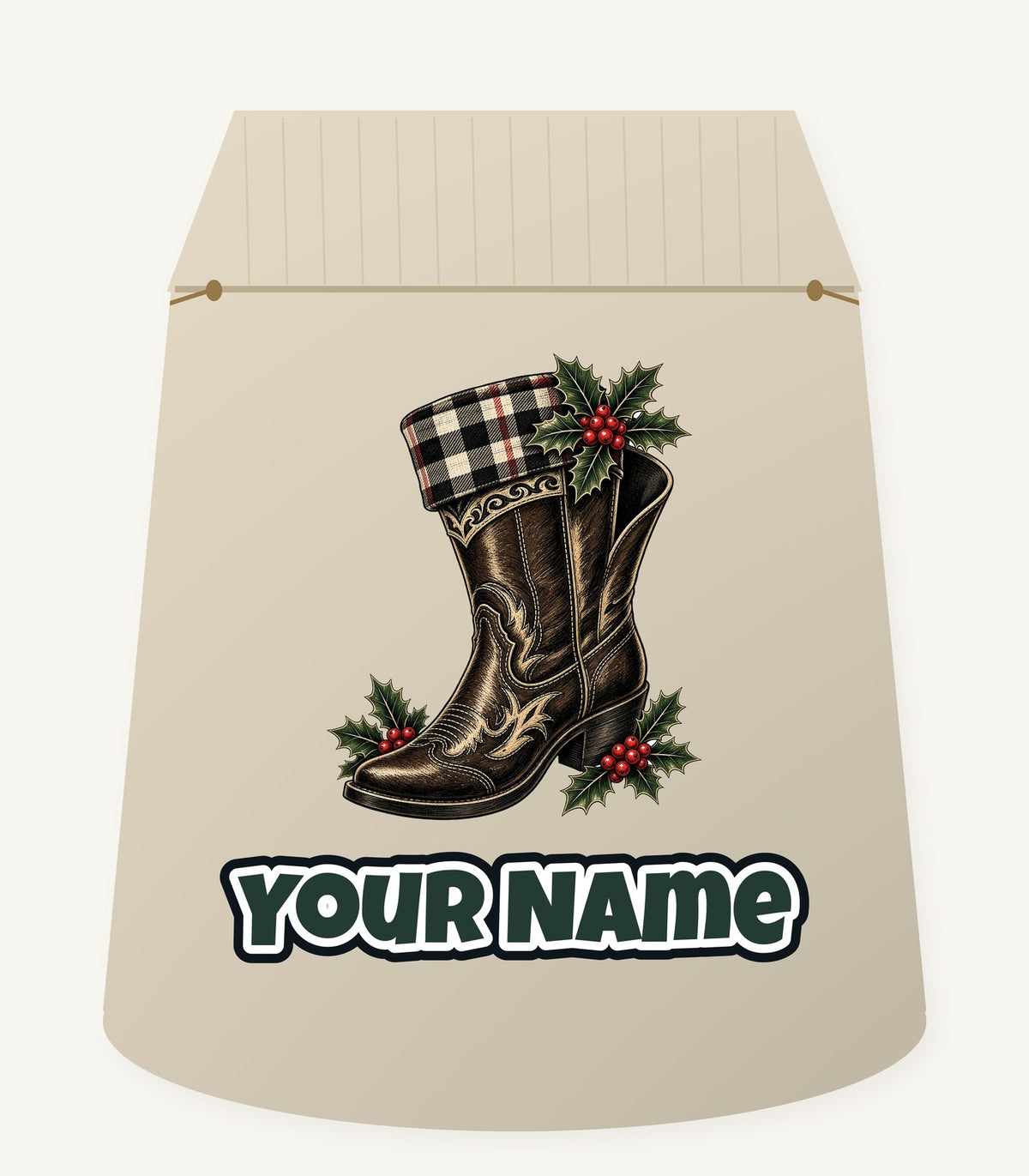 Cowboy Boot With Holly Personalised Santa Sack