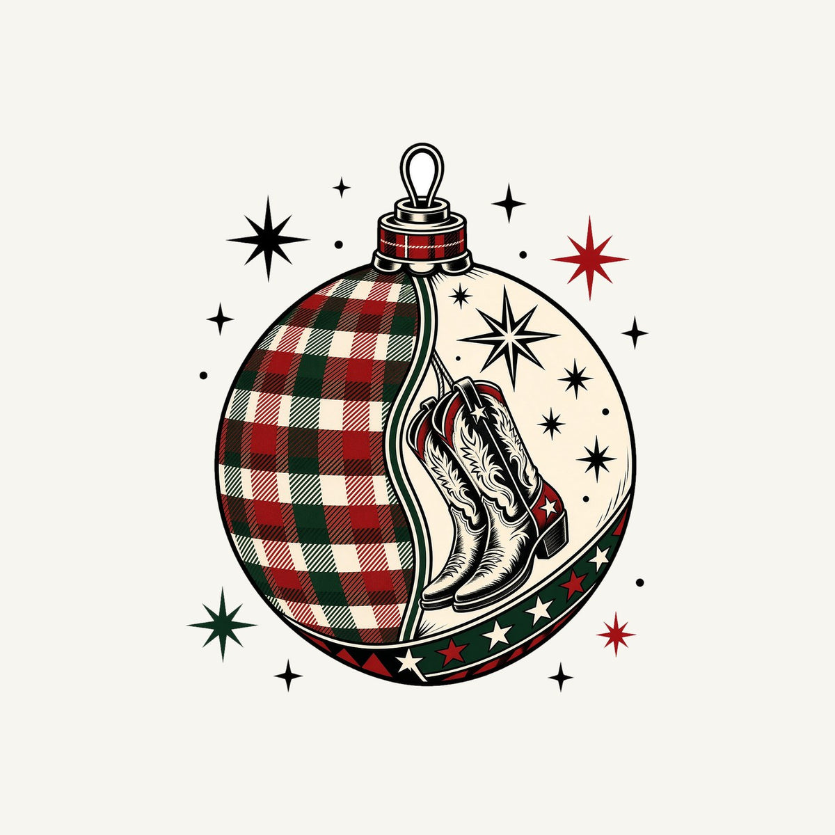 Cowboy Boots Tartan Bauble Personalised Kids Tee and Baby Bodysuit