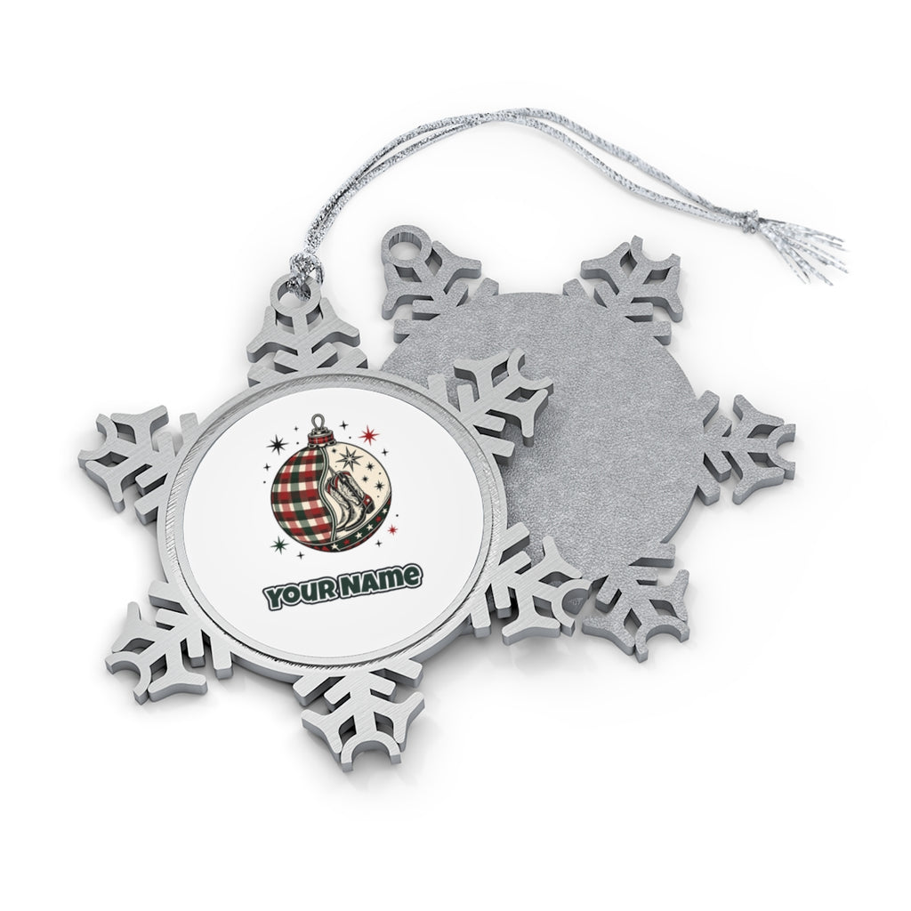 Cowboy Boots Tartan Bauble Personalised Pewter Christmas Ornament