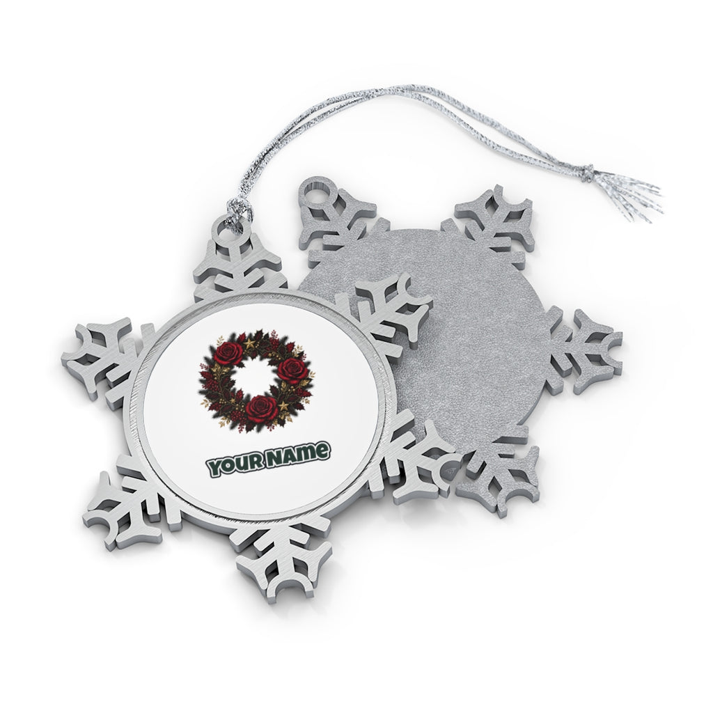 Crimson and Black Rose Wreath Personalised Pewter Christmas Ornament