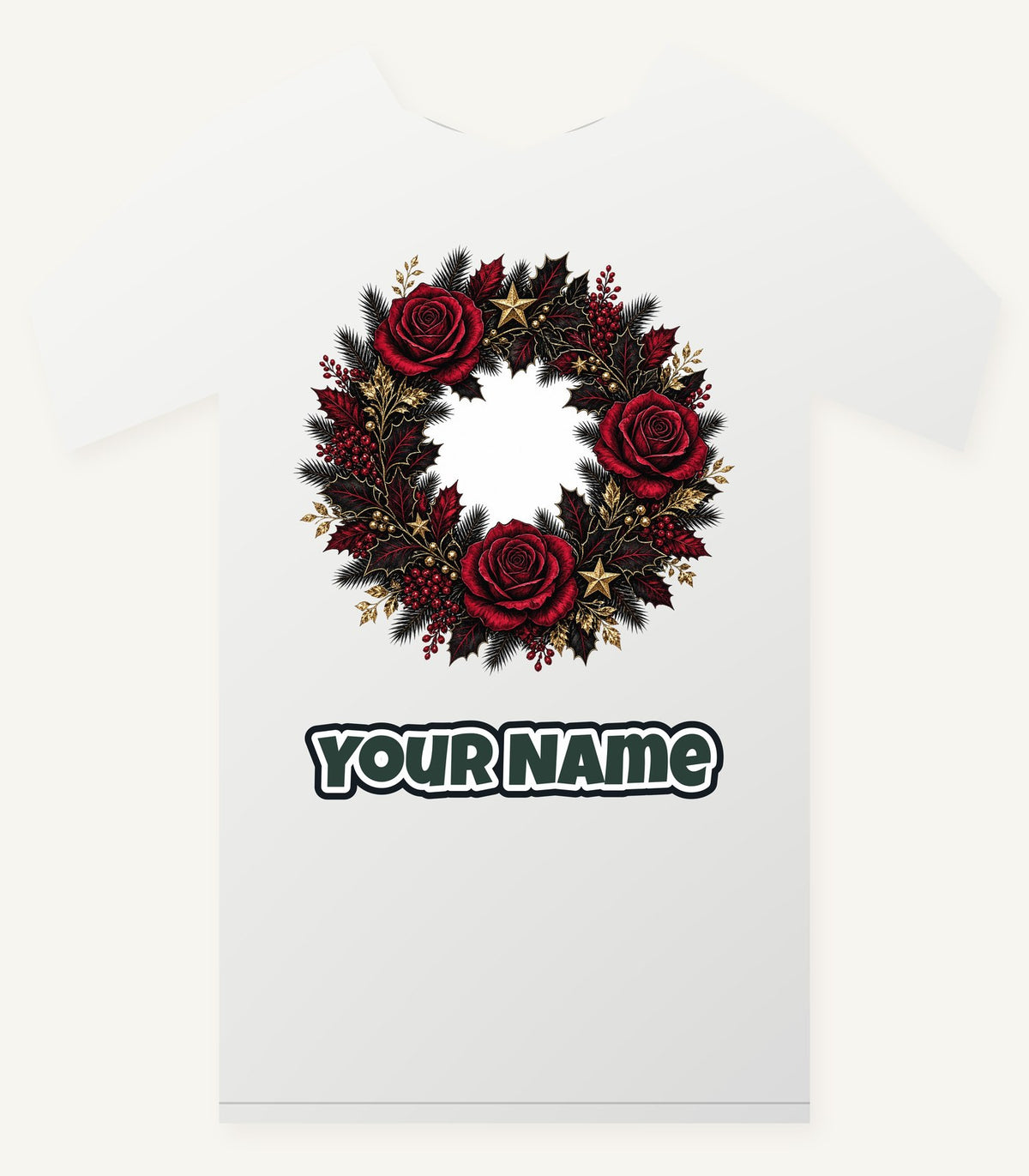 Crimson and Black Rose Wreath Personalised Christmas T-Shirt and Hoodie