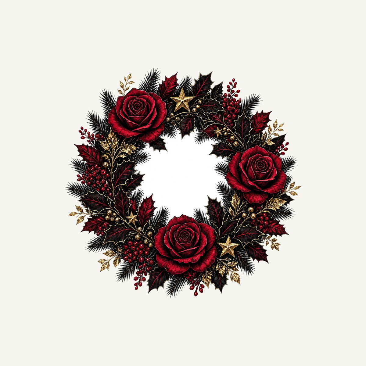 Crimson and Black Rose Wreath Personalised Christmas T-Shirt and Hoodie