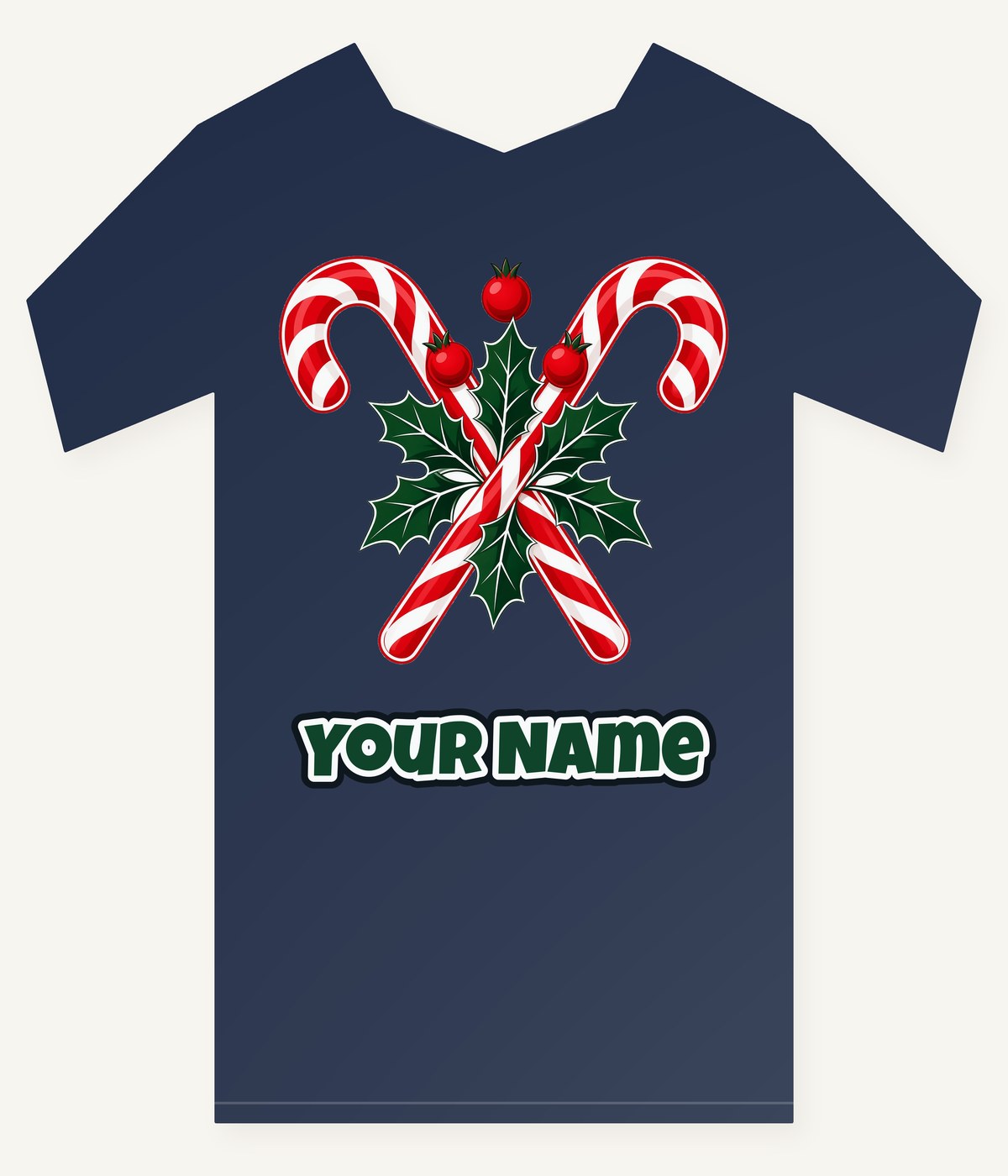Crossed Candy Canes and Holly Personalised Kids Tee and Baby Bodysuit