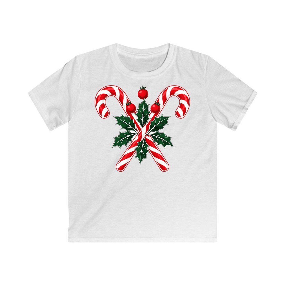 Crossed Candy Canes and Holly personalised kids Christmas tee in white