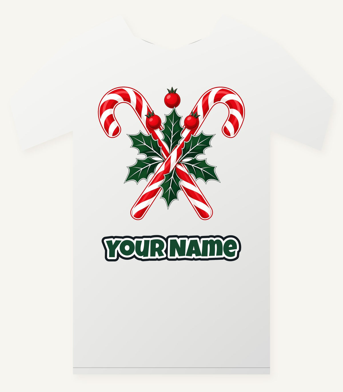 Crossed Candy Canes and Holly Personalised Christmas T-Shirt and Hoodie