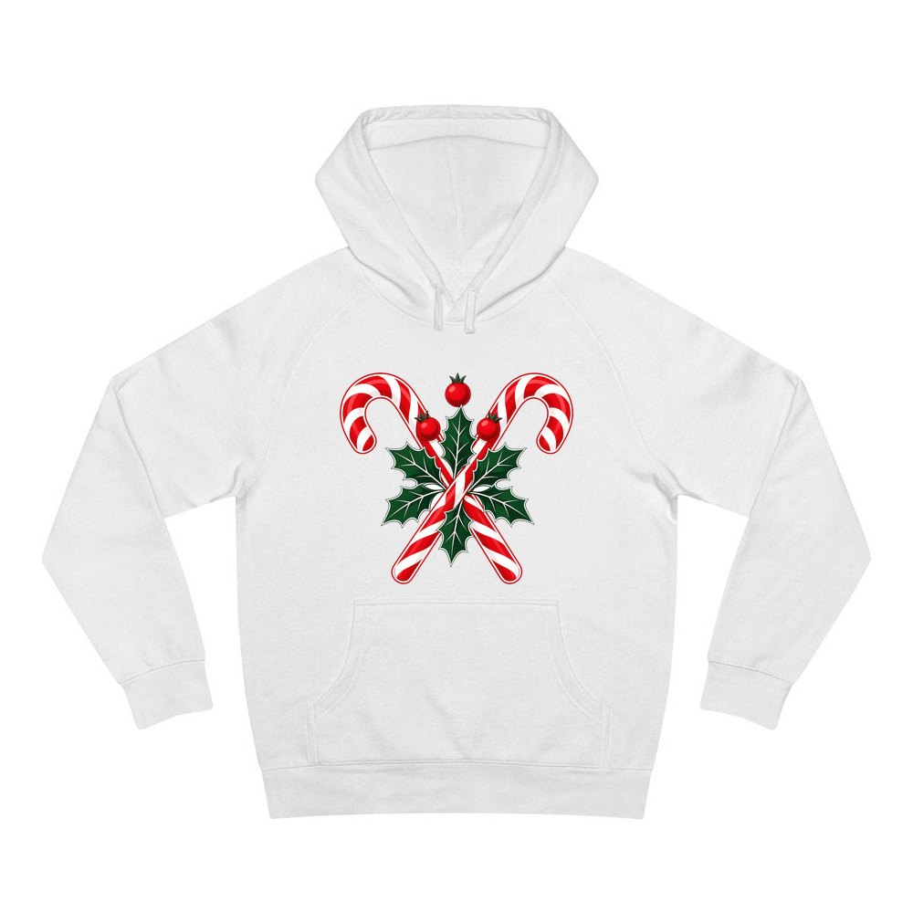 Crossed Candy Canes and Holly personalised Christmas hoodie in white